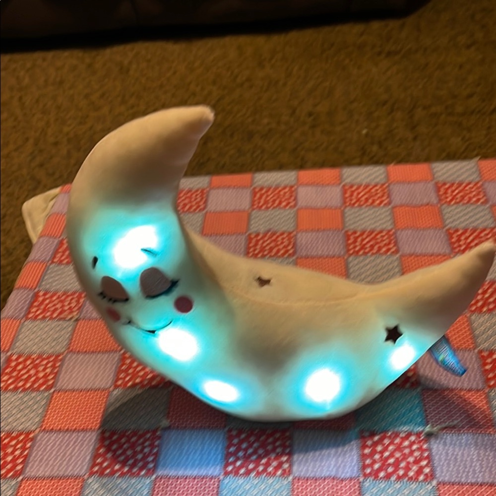 Lullabrites Moon Pet. Musical Glowing Crescent Moon Plush.